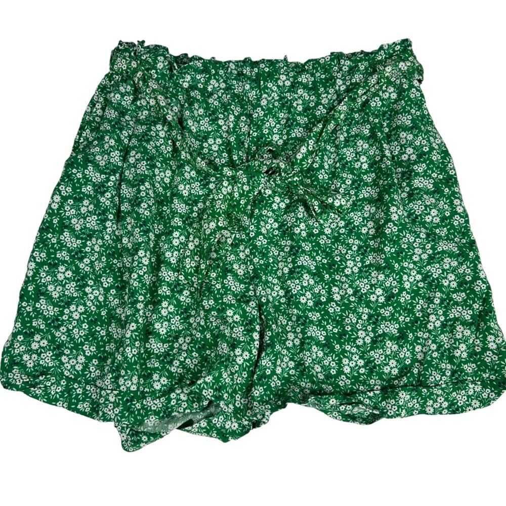 Classic Concepts of LA womens 1X Shorts Ditsy Floral Green waist tie pockets NEW